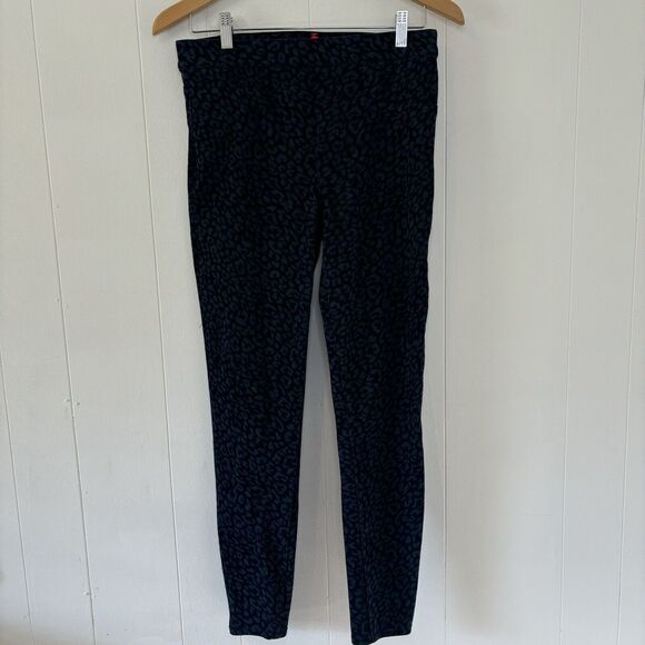 Spanx Blue Leopard Print Skinny Leg High Waisted Jean-Ish Pants Women’s Medium - Picture 2 of 13